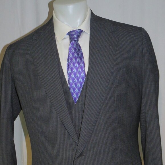 Anderson Sheppard Savile Row Bespoke Gray Striped Three Piece Suit 42XL - Picture 6 of 16